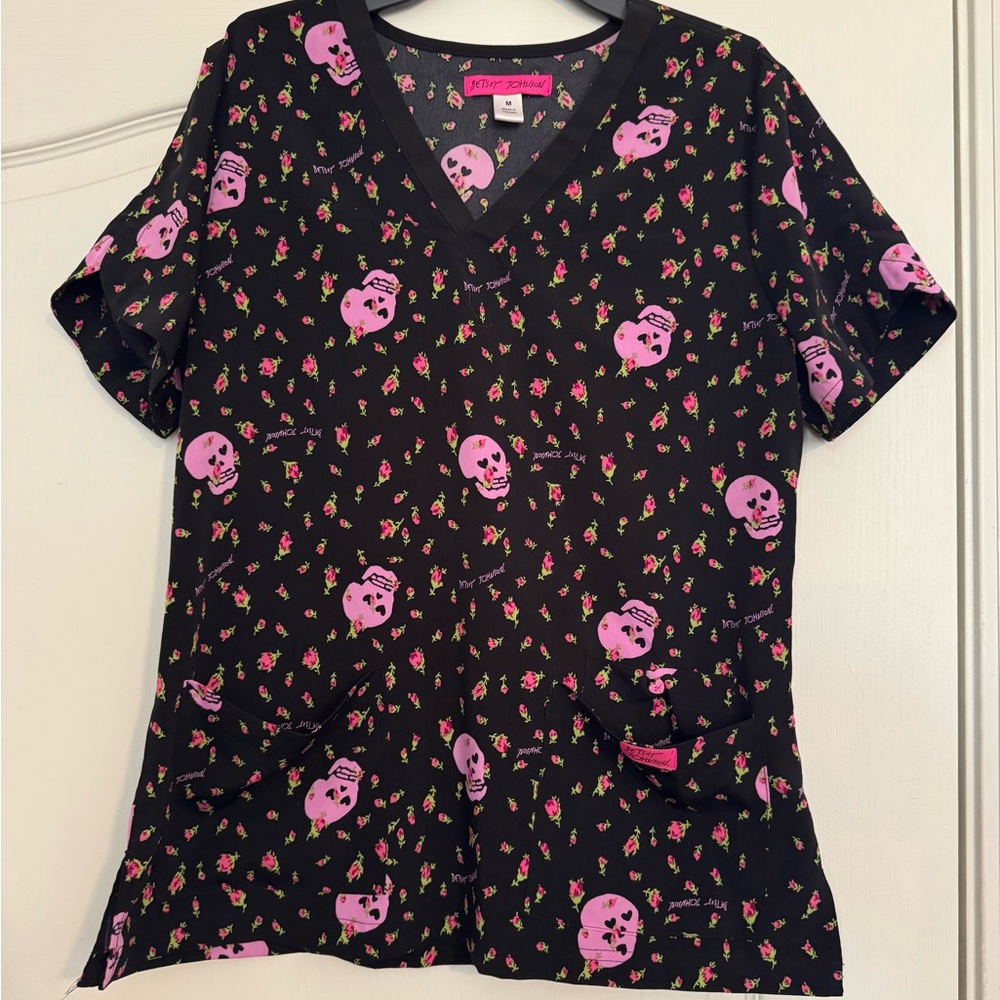 Betsey Johnson Black Blouse with Pink Skull Print